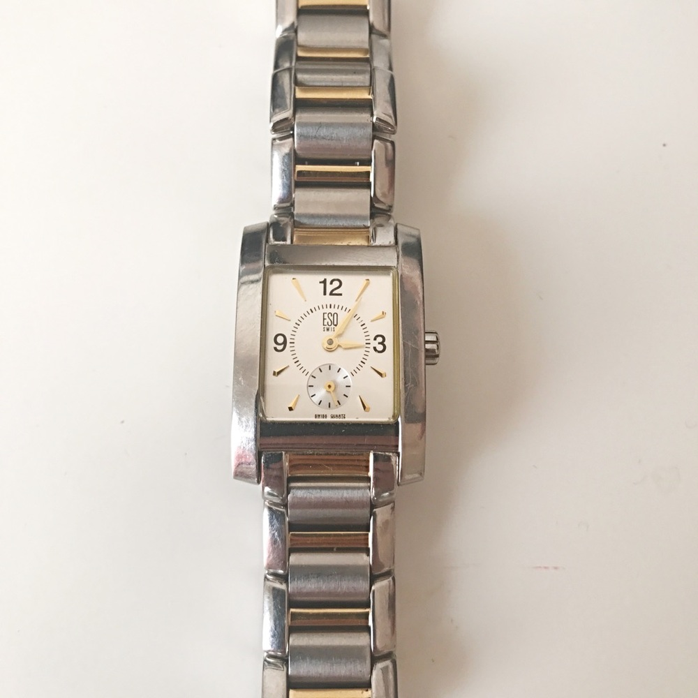 Silver and gold wrist watch